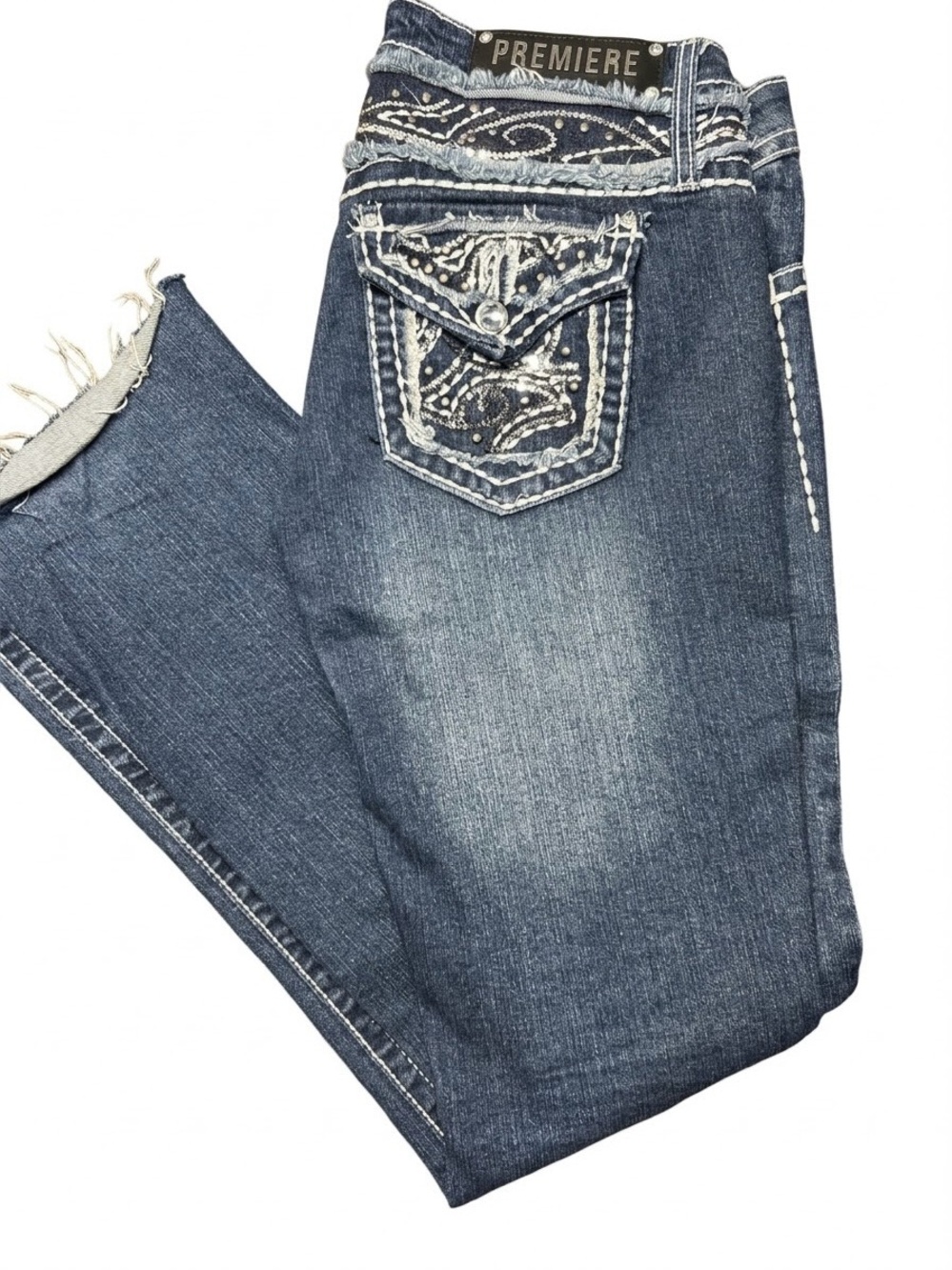 Premier Blue Flare Jeans with Embellished Back Pockets